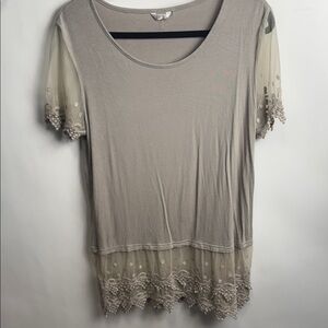 Kaktus Gray Short Sleeve Top with Lace Detail